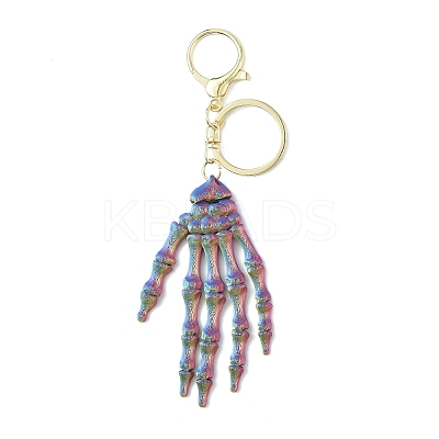 Halloween Plastic Skeleton Hand Pendant Keychain LS-HJEW-H063-01G-01-1