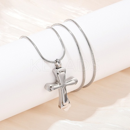 304 Stainless Steel Cross Pendant Pet Urn Ashes Necklaces LS-NJEW-S455-02P-1