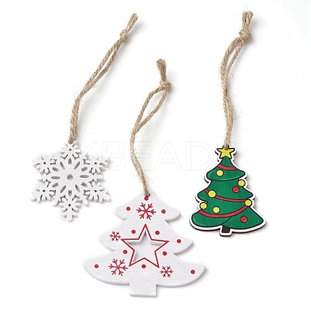 3Pcs 3 Styles Printed Wood Pendant Decoration HJEW-JM02183-1