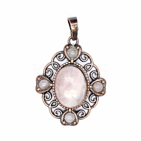 Retro Hollow Natural Rose Quartz Pendants PW-WG7B8C5-21-1