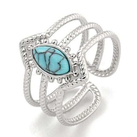 304 Stainless Steel Synthetic Turquoise Cuff Rings G-Z056-03P-03-1