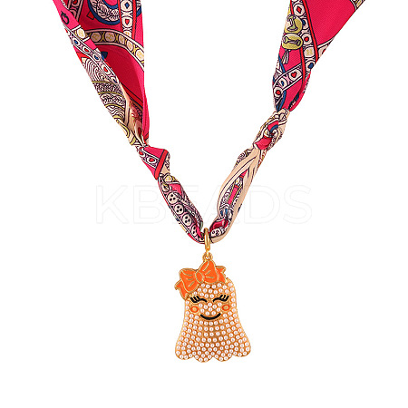 Alloy Enamel Halloween Ghost Pendant Necklaces with Printed Cloth Scarf FS-WGF78C2-01-1