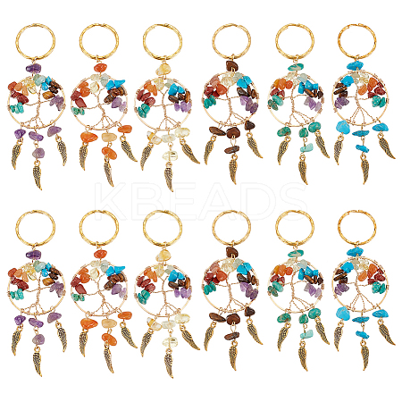 12Pcs 6 Styles Tree of Life Gemstone Keychians KEYC-GO00004-1