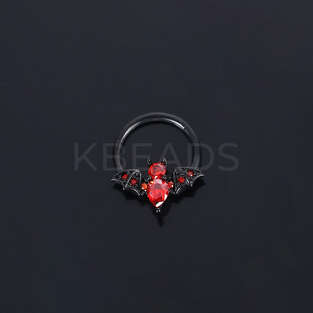 304 Stainless Steel Siam Rhinestone Halloween Bat Hoop Nose Rings WG0E020-02-1