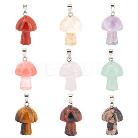 9Pcs 9 Style Natural & Synthetic Gemstone Pendants G-DC0001-01-1