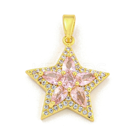 Star Rack Plating Brass Cubic Zirconia Pendants KK-M291-10G-1