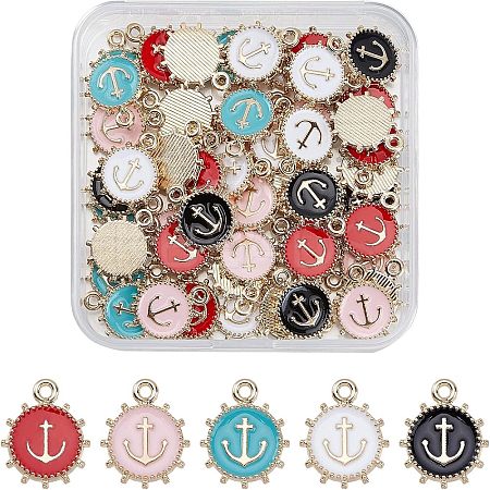 50Pcs 5 Color Alloy Enamel Pendants ENAM-FH0001-18-NR-1
