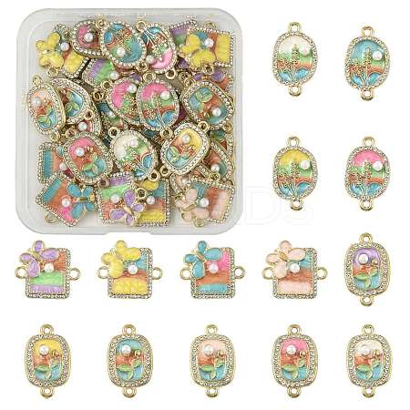 30Pcs 3 Styles Alloy Crystal Rhinestone and ABS Imitation Pearl Connector Charms ENAM-FS0003-71G-1