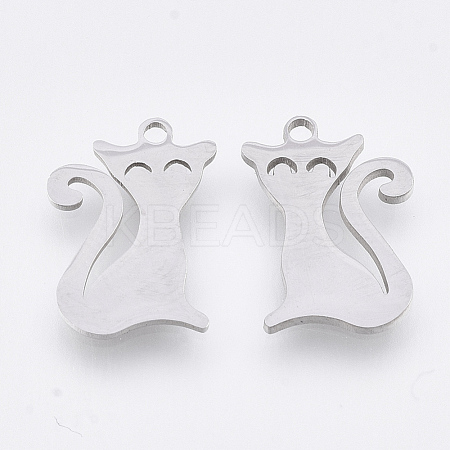 Non-Tarnish 201 Stainless Steel Kitten Pendants STAS-T044-118P-1