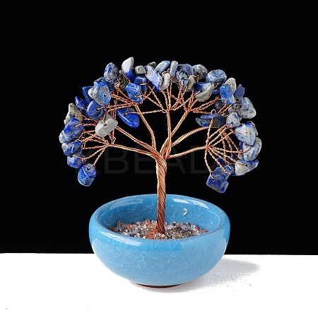 Natural Lapis Lazuli Chips Tree of Life Decorations with Bowl Base PW-WG1DC7A-09-1