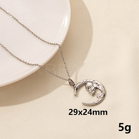 Minimalist Stainless Steel Moon with Skull Pendant Necklace for Women RX9725-5-1
