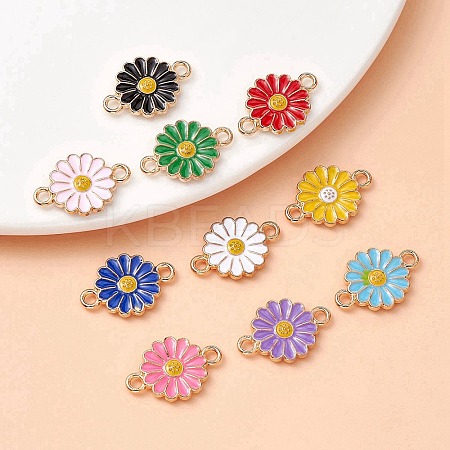 10Pcs 10 Colors Zinc Alloy Enamel Sunflower Connector Charms ENAM-YW0003-42-1