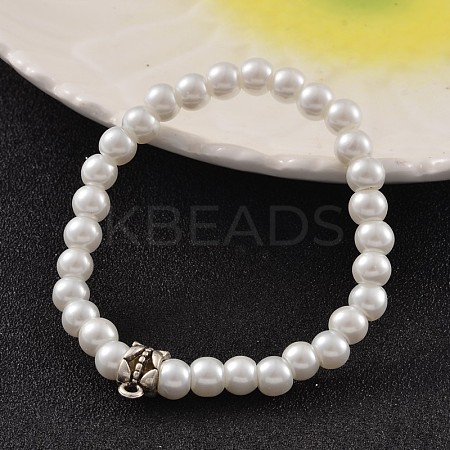 Round Glass Pearl Beaded Stretch Bracelets BJEW-JB02169-01-1