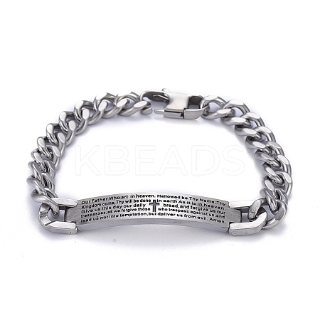 Tarnish Resistant Religion 304 Stainless Steel Cuban Link Chain Bracelets LS-BJEW-P263-H01-P-1