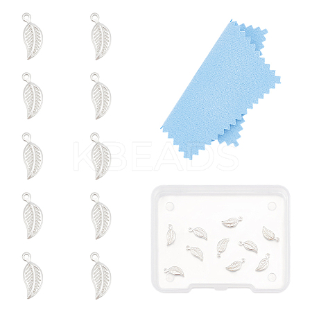 10Pcs 925 Sterling Silver Leaf Charms STER-UN0001-34-1