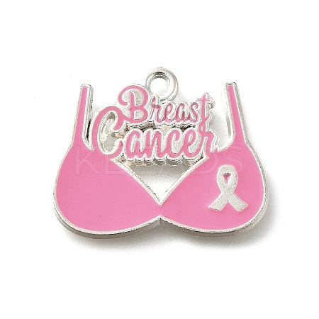 Breast Cancer Pink Awareness Ribbon Theme Alloy Enamel Pendants LS-ENAM-C026-01H-S-1