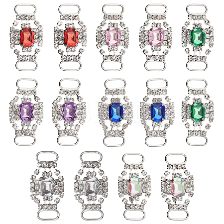 CHGCRAFT 14Pcs 7 Colors Silver Plated Brass Rhinestone Connector Charms RB-CA0001-06-1