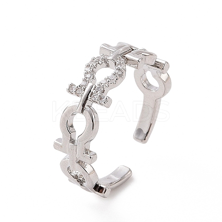 Clear Cubic Zirconia Hollow Out Open Cuff Ring RJEW-G283-13P-1