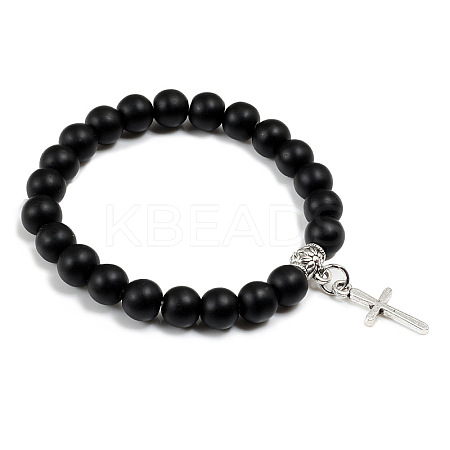 Cross Bracelet Men's European and American Fashion Personality Black Bracelet Ethnic Style Jewelry Lava Stone XK5170-8-1
