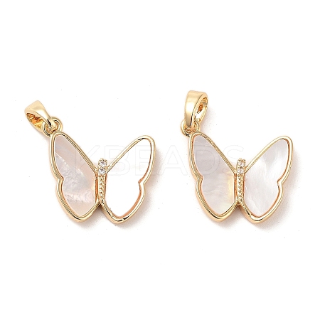 Double Butterfly Brass Micro Pave Clear Cubic Zirconia Pendants KK-B102-19G-1