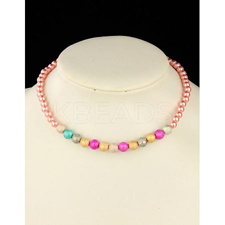Fashion Imitation Acrylic Pearl Stretchy Necklaces for Kids NJEW-JN00425-03-1