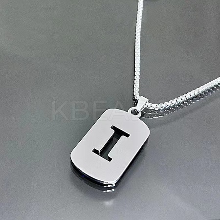 Rectangle with Laser Cut Letter 201 Stainless Steel Initial Pendant Necklaces WGA5E8C-09-1