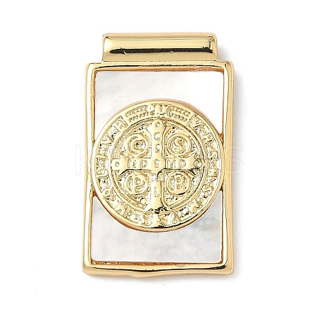Brass Pave Natural White Shell Religion Rectangle Pendants KK-Q068-32C-G-1