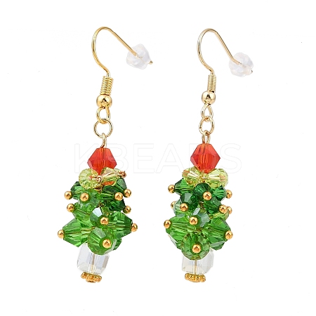 Glass Braided Beaded Christmas Tree Dangle Earrings EJEW-JE05151-02-1