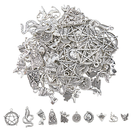 100Pcs 10 Style Tibetan Style Alloy Pendants TIBEP-DC0001-25-1