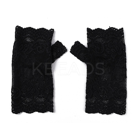 Flower Pattern Lace Gloves AJEW-WH0258-780B-1