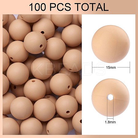 100Pcs Silicone Beads Round Rubber Bead 15MM Loose Spacer Beads for DIY Supplies Jewelry Keychain Making JX445A-1