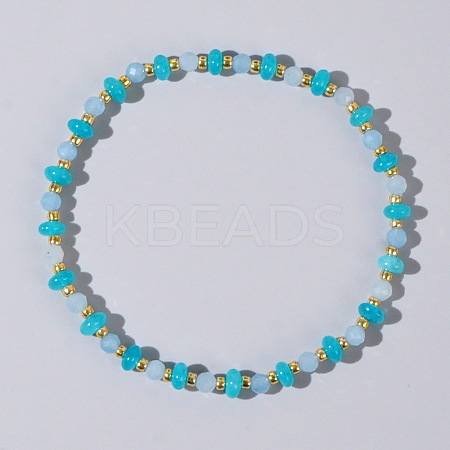 Beach Vacation Style Natuarl Aquamarine & Dyed White Jade Beaded Stretch Bracelet Women RO9590-4-1