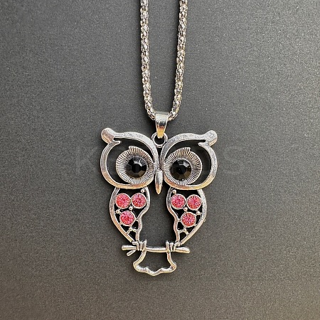 Vintage Alloy Rhinestone Hollow Carved Owl Pendant Necklaces for Women TQ3246-3-1
