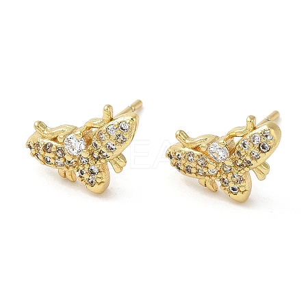 Rack Plating Brass Moth Stud Earrings with Cubic Zirconia EJEW-D061-39G-1