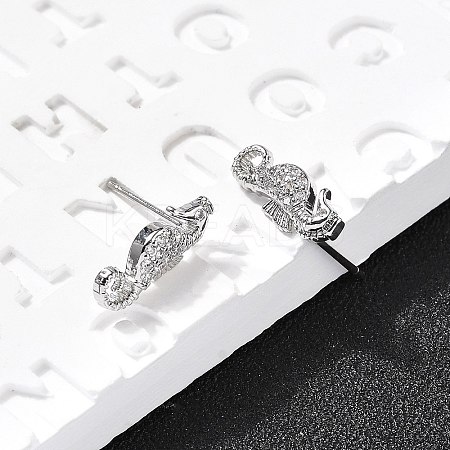 Sea Horse Brass Micro Pave Cubic Zirconia Ear Studs EJEW-D304-38P-1