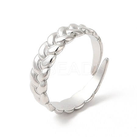 Non-Tarnish 304 Stainless Steel Twist Rope Shape Open Cuff Ring for Women RJEW-E063-31P-1