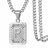 Rectangle with Letter Pattern 304 Stainless Steel Pendant Necklaces FS-WGFC766-39-1