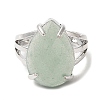 Natural Green Aventurine Teardrop Adjustable Rings RJEW-K241-03P-13-1
