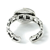 Flat Round with Word W Panel Alloy Open Cuff Finger Ring for Women RJEW-K275-14AS-3