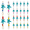 24Pcs 4 Colors Summer Beach Dyed Synthetic Turquoise Starfish & Natural Mixed Stone Faceted Round Beaded Connector Charms PALLOY-FH00160-1