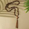 Bohemian Style Alloy with Wood Round Beaded Teardrop Tassel Mala Necklaces FS-WGF1DE6-01-1