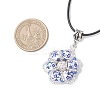 Handmade Blue and White Porcelain & Glass Seed Beaded Flower Pendant Waxed Cotton Cord Necklaces NJEW-MZ00141-3