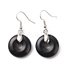 Natural Obsidian Donut Dangle Earrings EJEW-G300-01P-06-2
