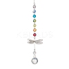 Chakra Glass Beads & Brass Dragonfly Hanging Suncatchers HJEW-JM04684-2
