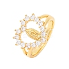 Brass Micro Pave Clear Cubic Zirconia Rings for Women RJEW-U047-11G-4