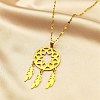Woven Net/Web with Feather 201 Stainless Steel Boho Pendant Necklaces for Women NJEW-G087-06G-1