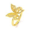 Butterfly Brass Micro Pave Clear Cubic Zirconia Open Cuff Ring for Women RJEW-U003-13G-1
