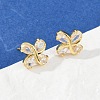 Flower Brass Micro Pave Clear Cubic Zirconia Stud Earrings EJEW-U064-03G-3