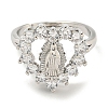 Heart with Saint Rack Plating Brass Micro Pave Cubic Zirconia Adjustable Rings RJEW-I105-04P-06-2