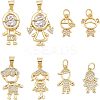 8Pcs 8 Style Brass Micro Pave Clear Cubic Zirconia Pendants ZIRC-FH0001-25-1